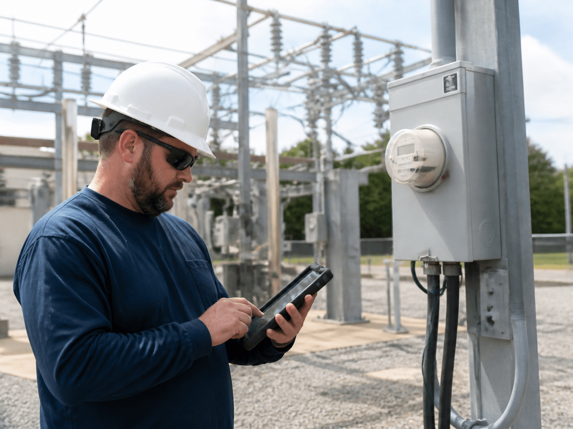 Engineer inspecting utility infrastructure outdoors